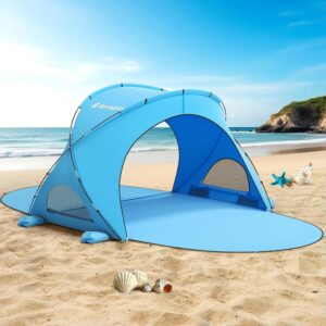 beach tent sun shelter, beach shade tent with upf50+ uv protection, portable sun shelter for 1 3 person, shade tents with 2 zippered doors for sand camping fishing, blue