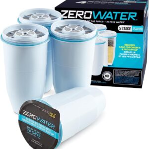 zerowater official replacement filter 5 stage 0 tds water filter replacement iapmo certified to reduce lead, chromium, and pfoa/pfos 4 pack
