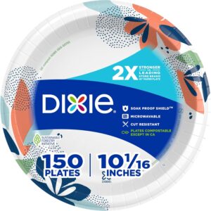 dixie large paper plates, 10 inch, 150 count, 2x stronger*, microwave safe, soak proof, cut resistant, disposable plates for everyday breakfast, lunch, & dinner meals