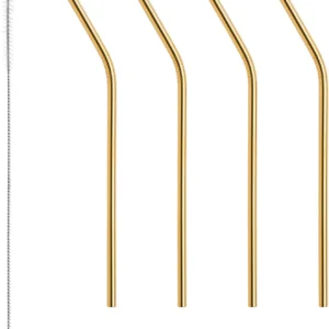 orrefors peak straws, set of 4 with small cleaning brush, gold