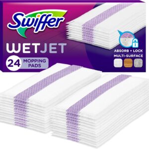swiffer wetjet hardwood floor cleaner spray mop pad refill, bathroom cleaning supplies, hardwood floor cleaner, multi surface, 24 count