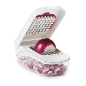 oxo good grips vegetable and onion chopper with easy pour opening white