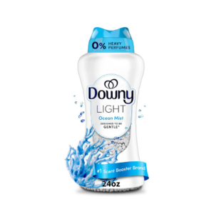 downy light laundry scent booster beads, ocean mist scent, 24 oz, in wash fabric beads designed to be gentle with a light boost of scent, no heavy perfumes